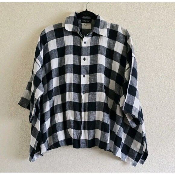 ESKANDAR Checked Linen Oversized Shirt Size 0 XS Gingham Lagenlook - Picture 9 of 9